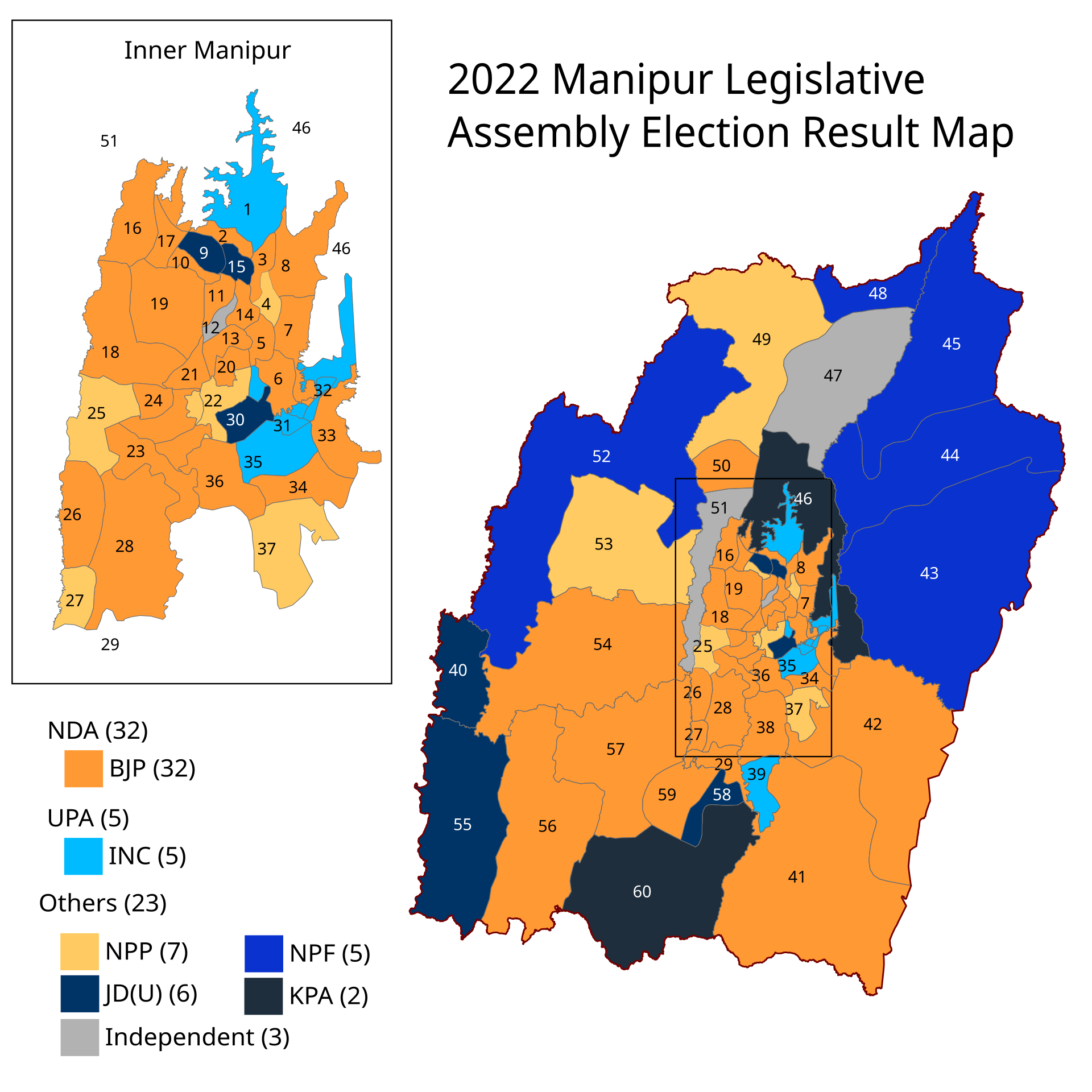 2022 Manipur Legislative Assembly Election Partywise Result Map