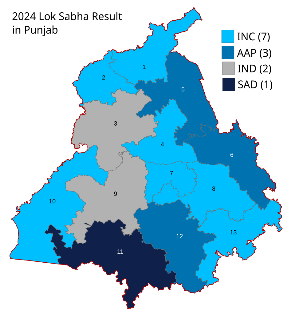 2024 Punjab Lok Sabha Election Result Map