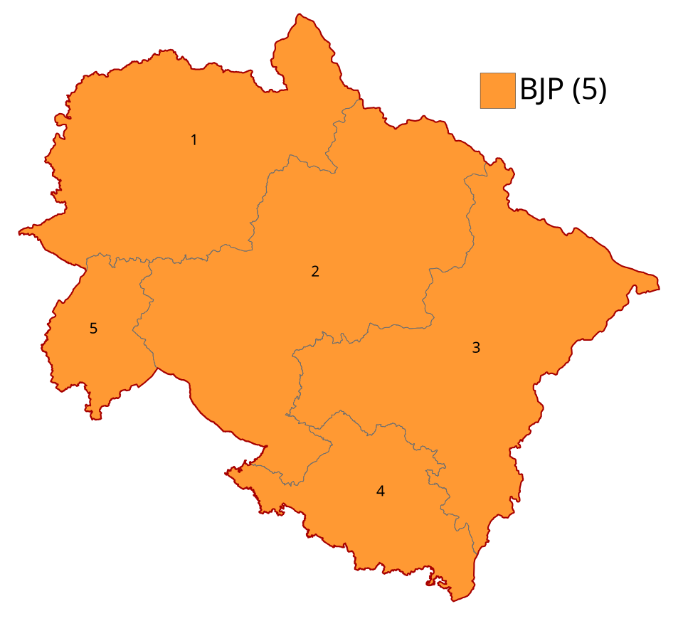 2024 Uttarakhand Lok Sabha election partywise results map