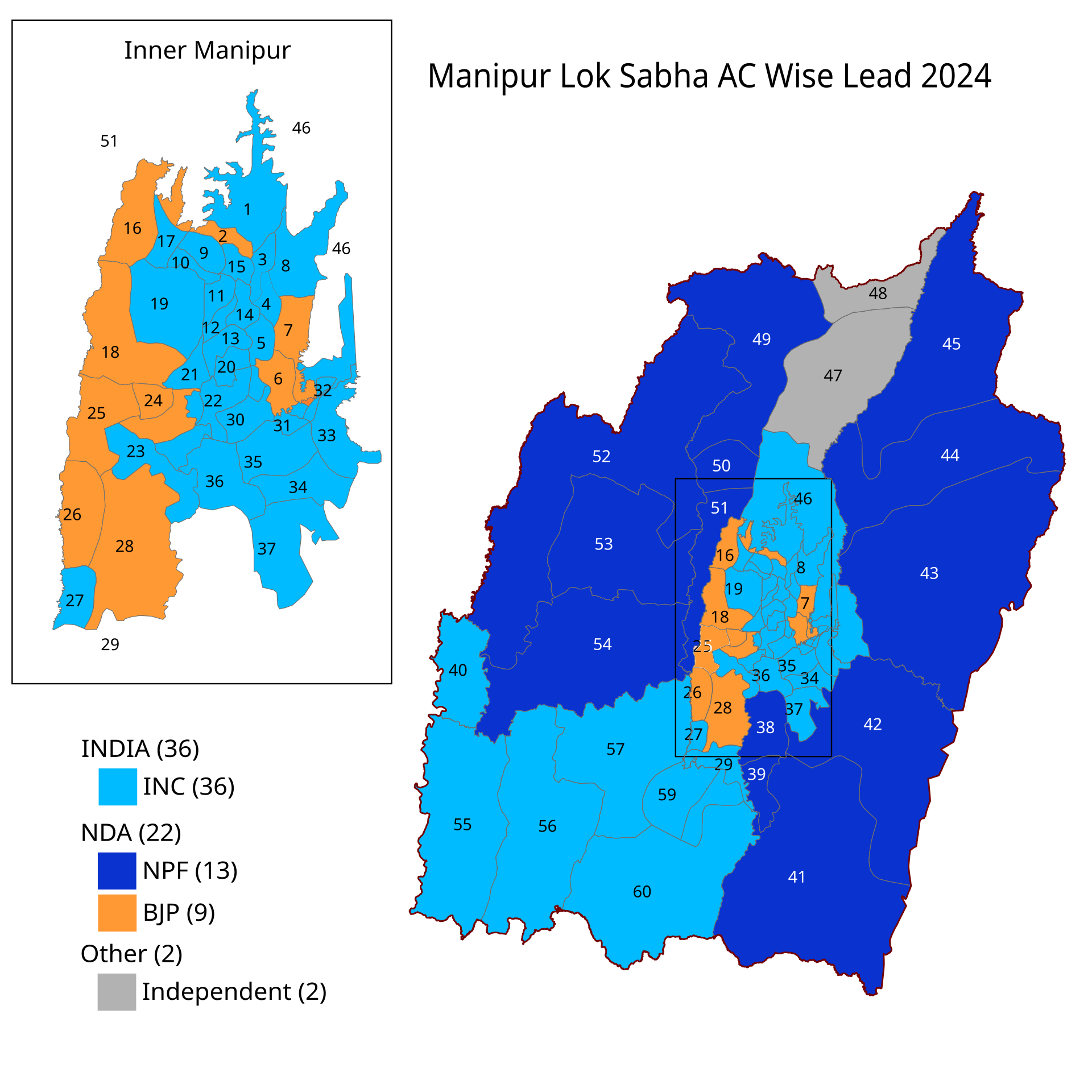 2024 Manipur Lok Sabha election alliance wise results map